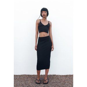 Zara Ribbed Midi Skirt Black (Size M)